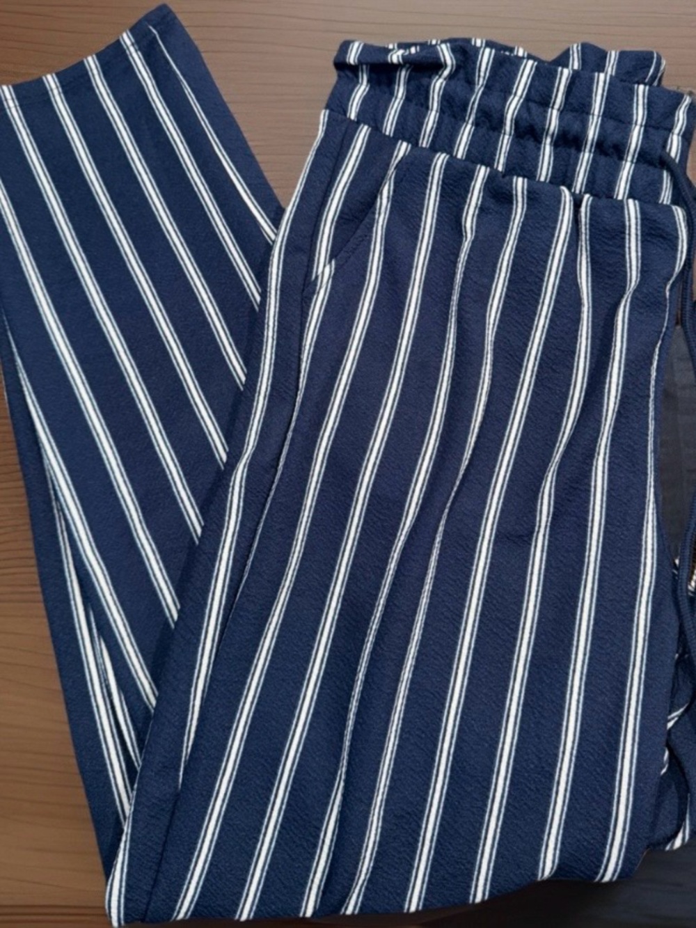 Striped Navy Wide-Leg Women's Pants